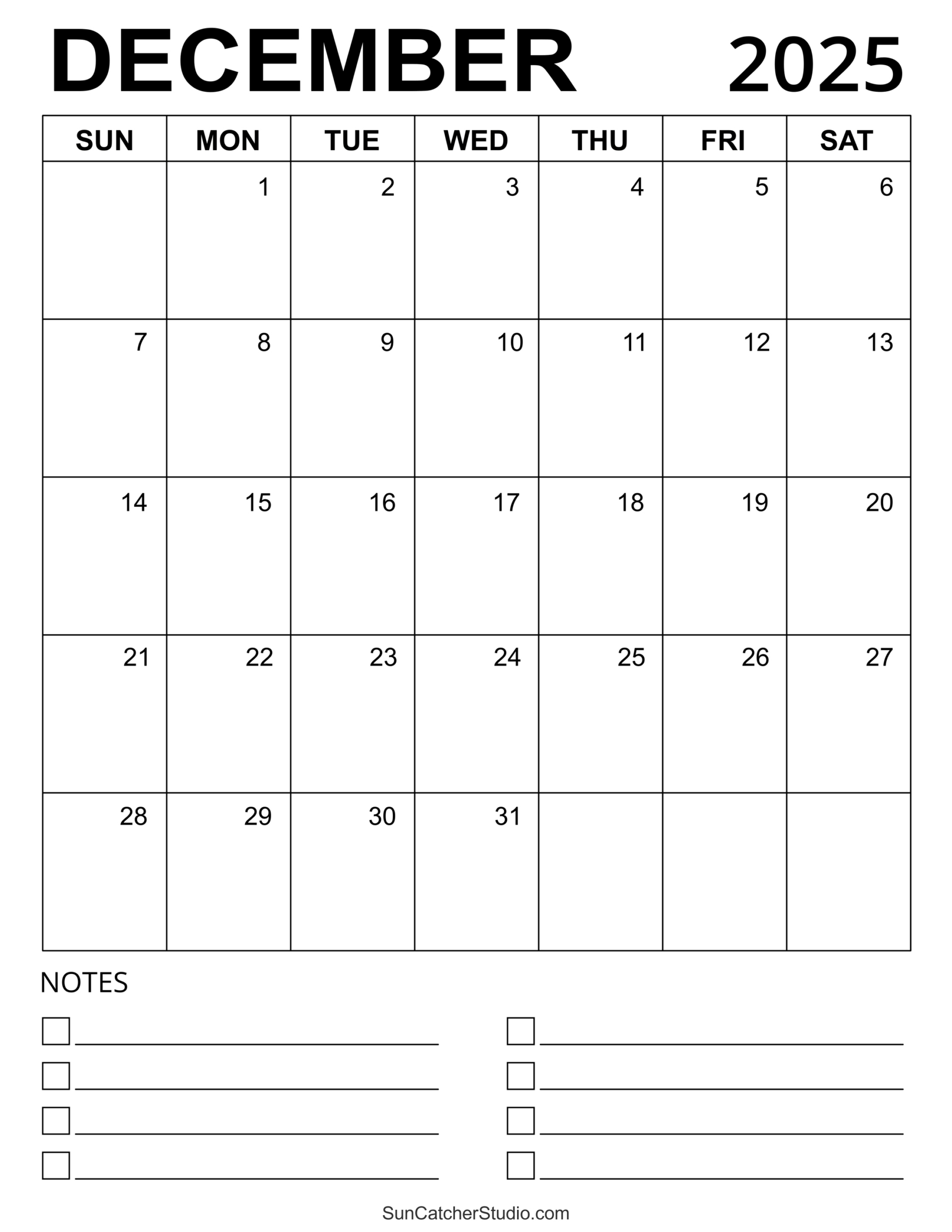 December 2025 Calendar (Free Printable) – Free Printables pertaining to Large Printable Calendar December 2025