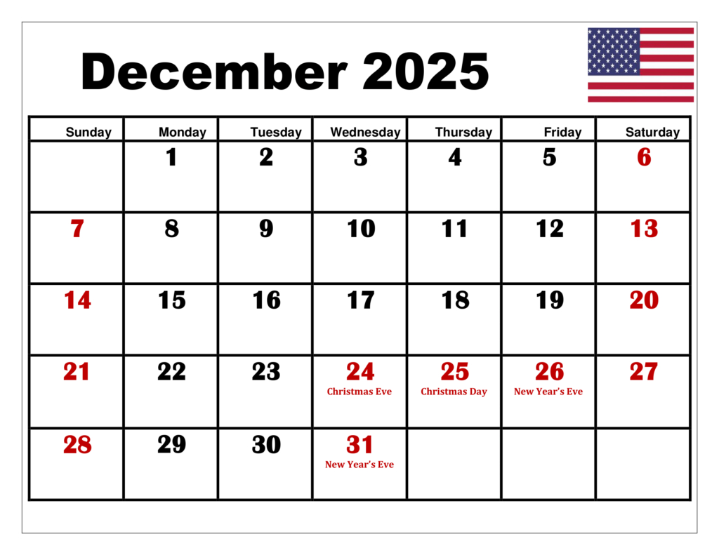 December 2025 Calendar Printable Pdf Template With Holidays with regard to Printable December 2025 Calendar With Holidays