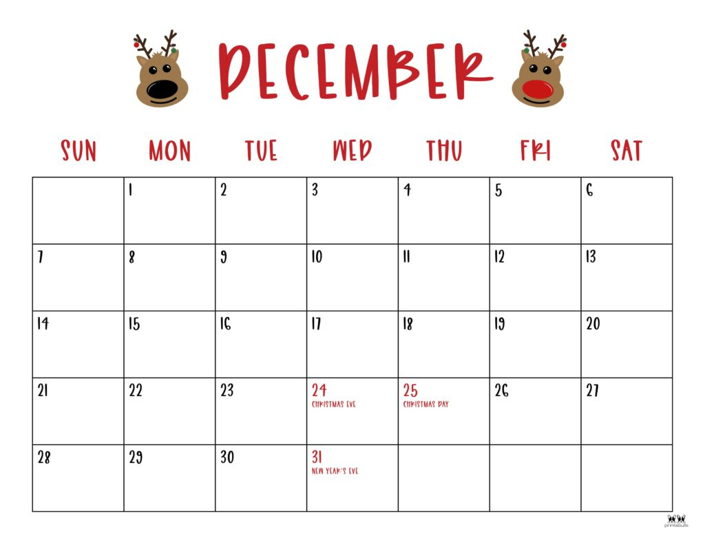 December 2025 Calendars - 107 Free Printables | Printabulls in Christmas December 2025 Calendar Printable