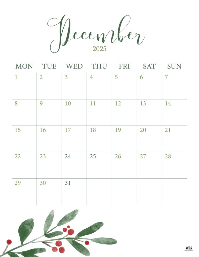 December 2025 Calendars - 107 Free Printables | Printabulls with regard to December 2025 Calendar Printable Portrait