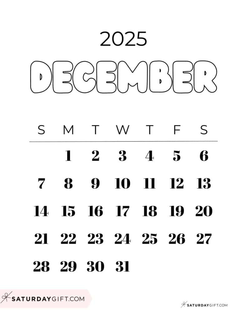 December 2025 Calendars - 23 Cute Free Printable Pdfs | Saturdaygift pertaining to Free Printable 2025 Coloring Pages Calendar December