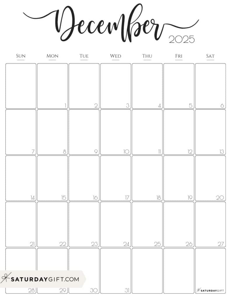 December 2025 Calendars - 23 Cute Free Printable Pdfs | Saturdaygift within December 2025 Calendar Printable Portrait