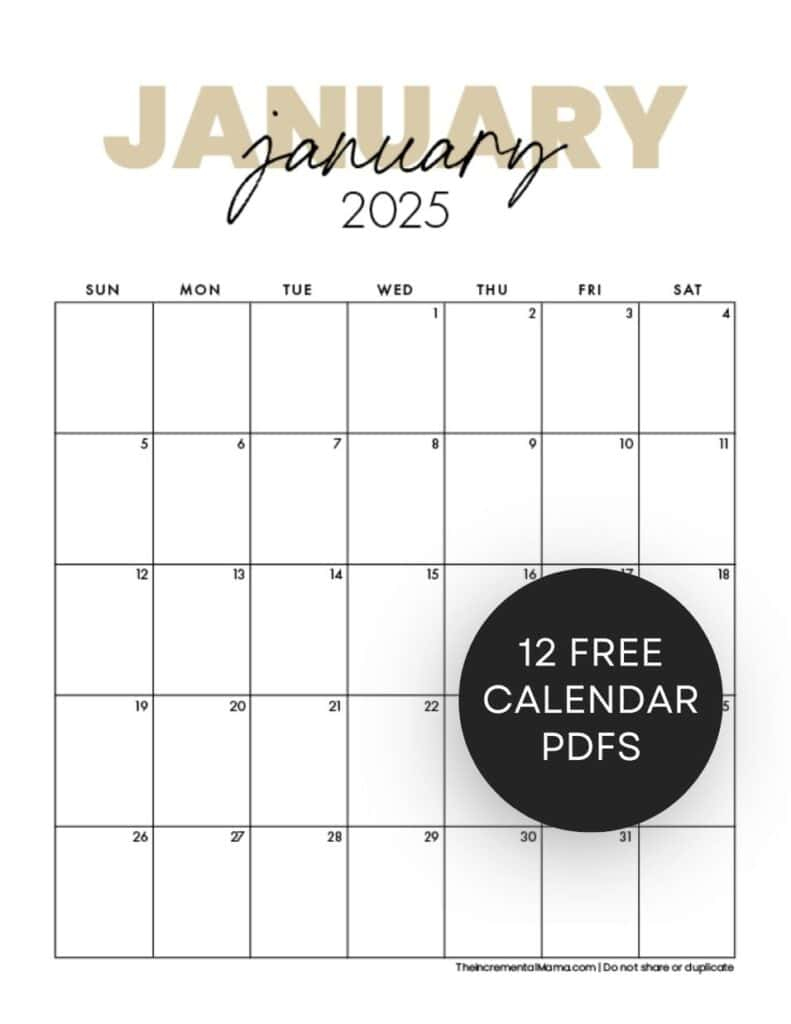 Free Printable 2025 Monthly Calendar (January - December Pdfs throughout January to December 2025 Calendar Printable