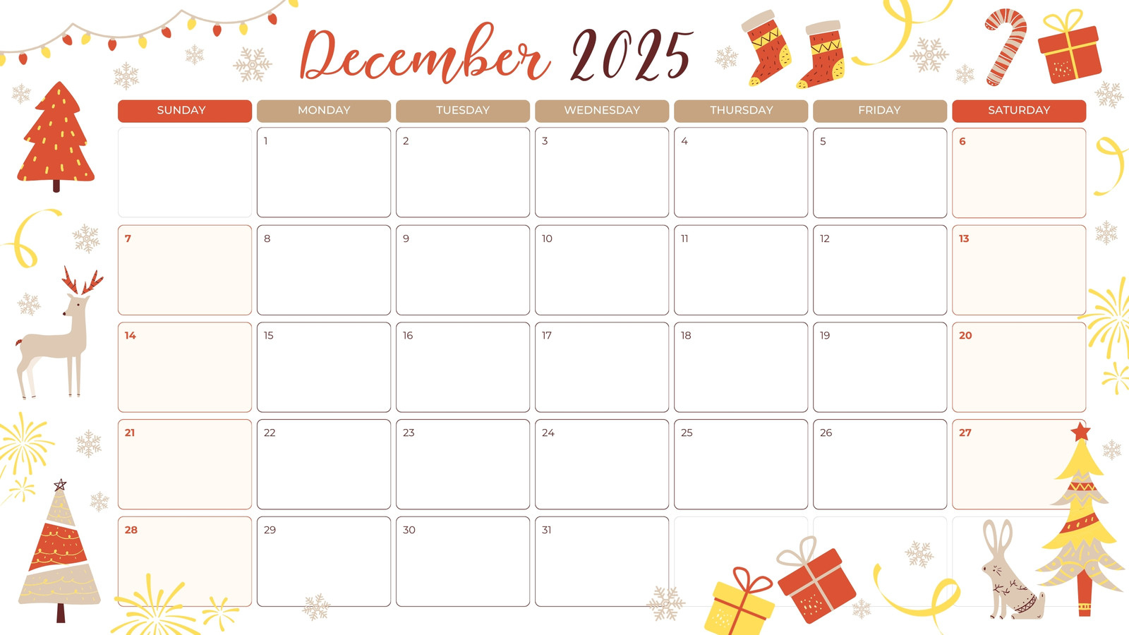 Free, Printable December 2025 Calendar Templates | Canva pertaining to December 2025 Christmas Calendar Printable
