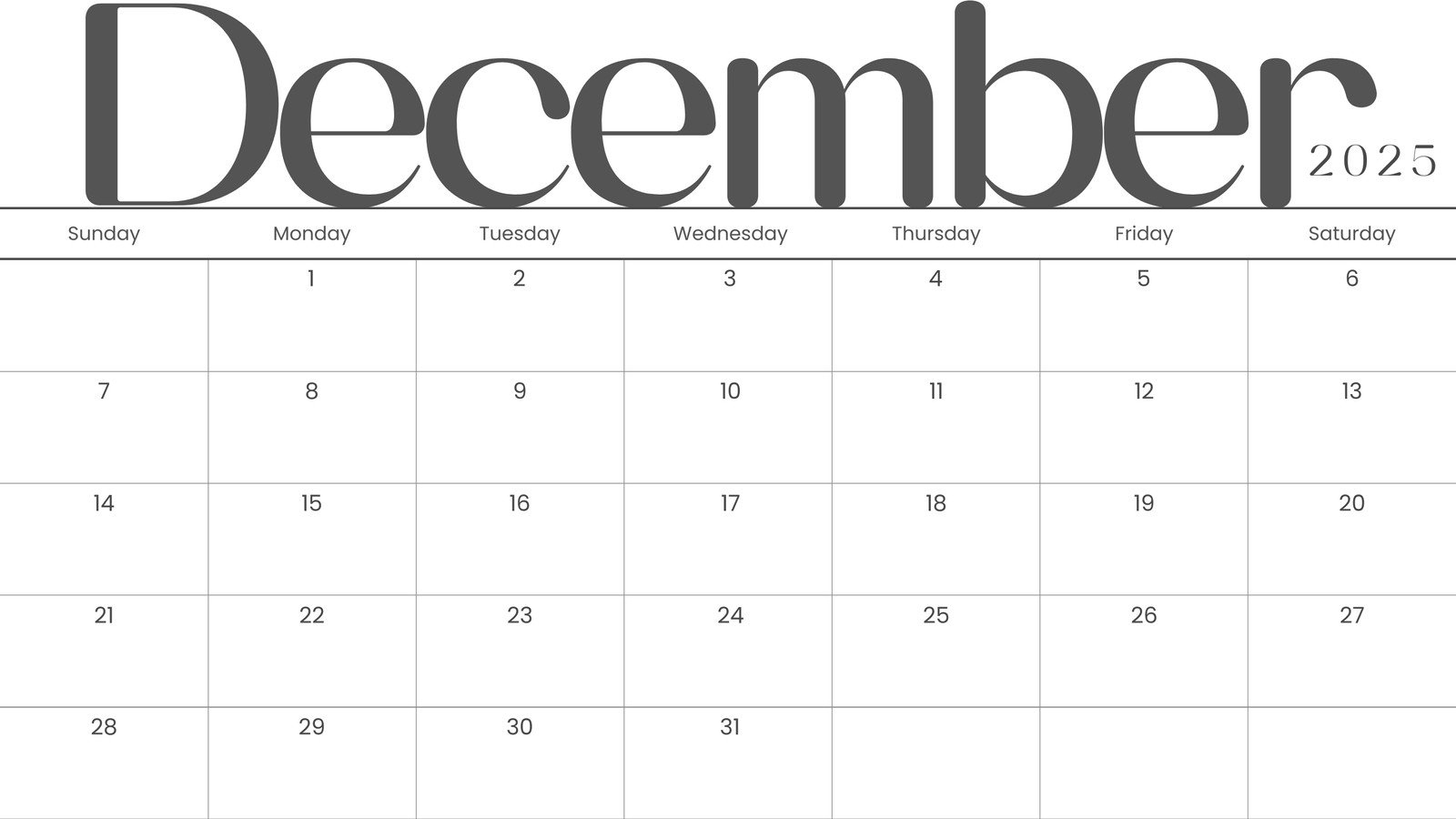 Free, Printable December 2025 Calendar Templates | Canva regarding 2025 Printable December Calendar