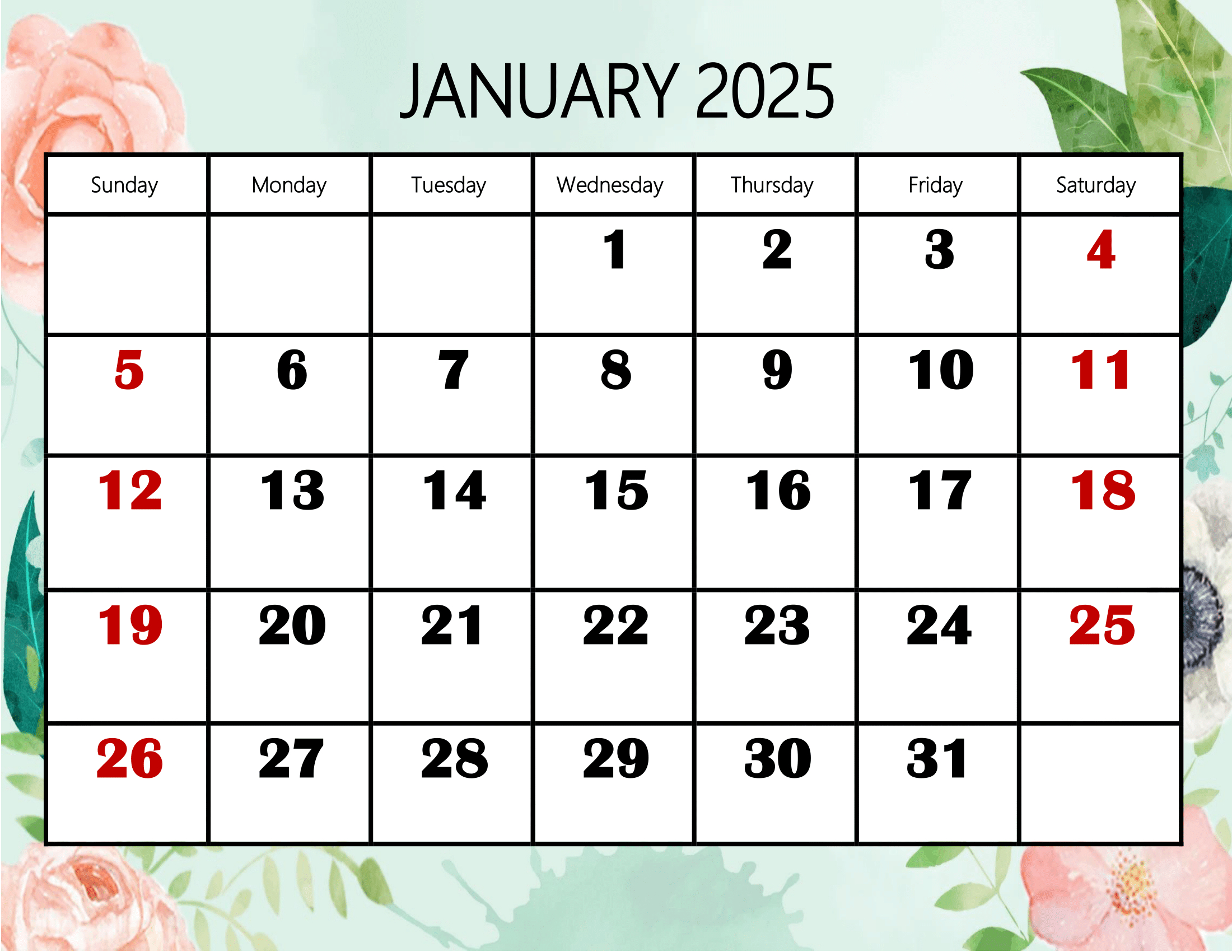 January 2025 Calendar Printable Pdf Template With Holidays within January to December 2025 Calendar Printable