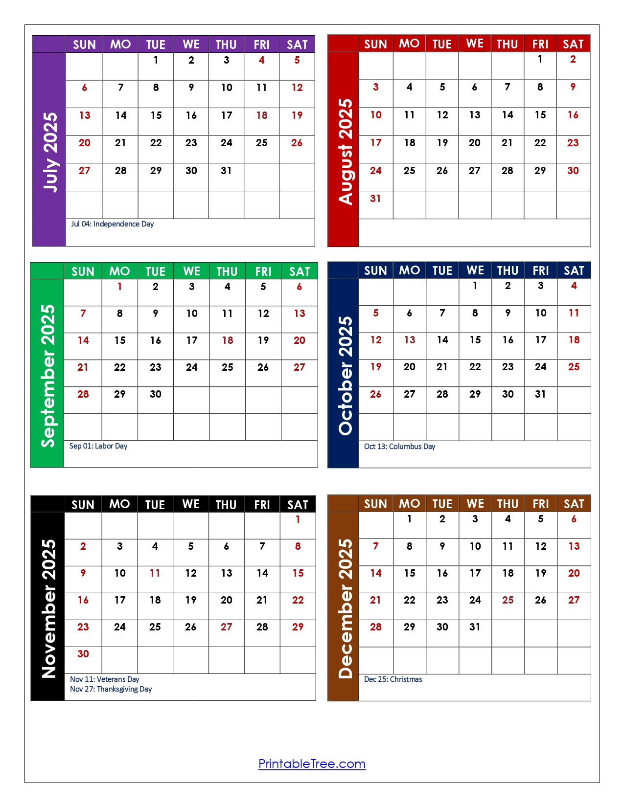 July To December 2025 Calendar Printable Pdf | Six Months Calendar intended for July to December 2025 Calendar Printable