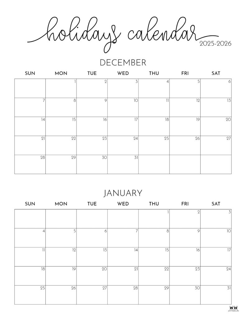 November December 2025 Calendars - 28 Printables | Printabulls for Printable 3 Month Calendar December 2025 January February 2026