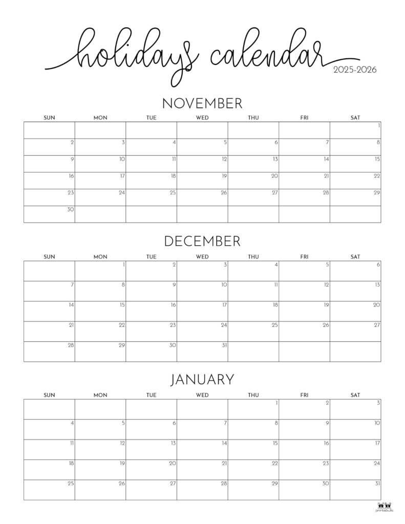 November December 2025 Calendars - 28 Printables | Printabulls with Printable Calendar November December 2025 January 2026