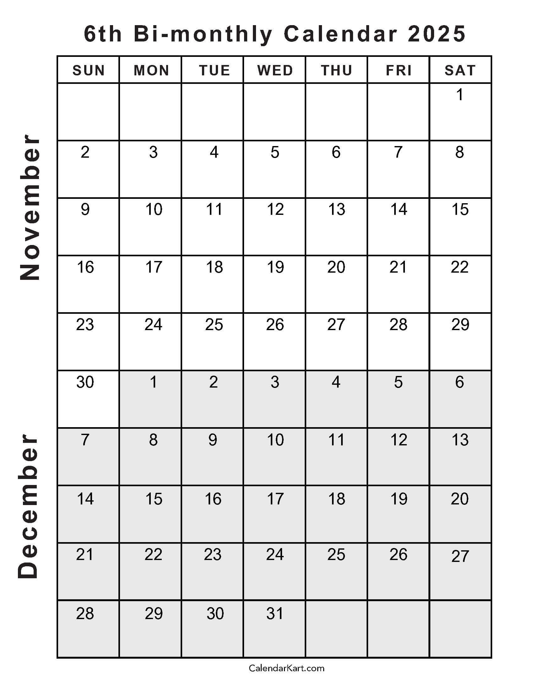 Printable November December 2025 Calendars | Calendarkart throughout Printable November December 2025 Calendar