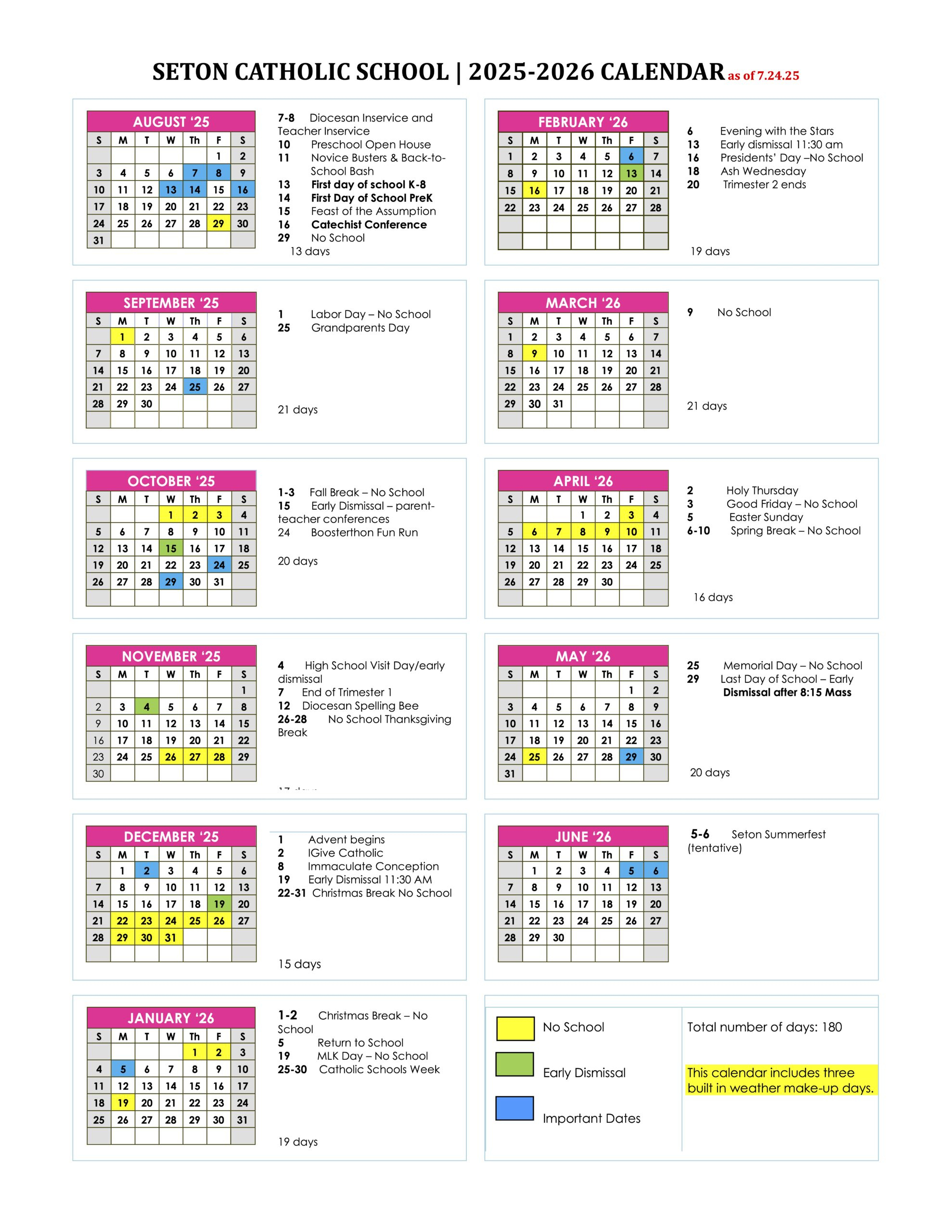2025-2026 Academic Calendar - Seton Catholic School for Seton Catholic College Calendar 2026