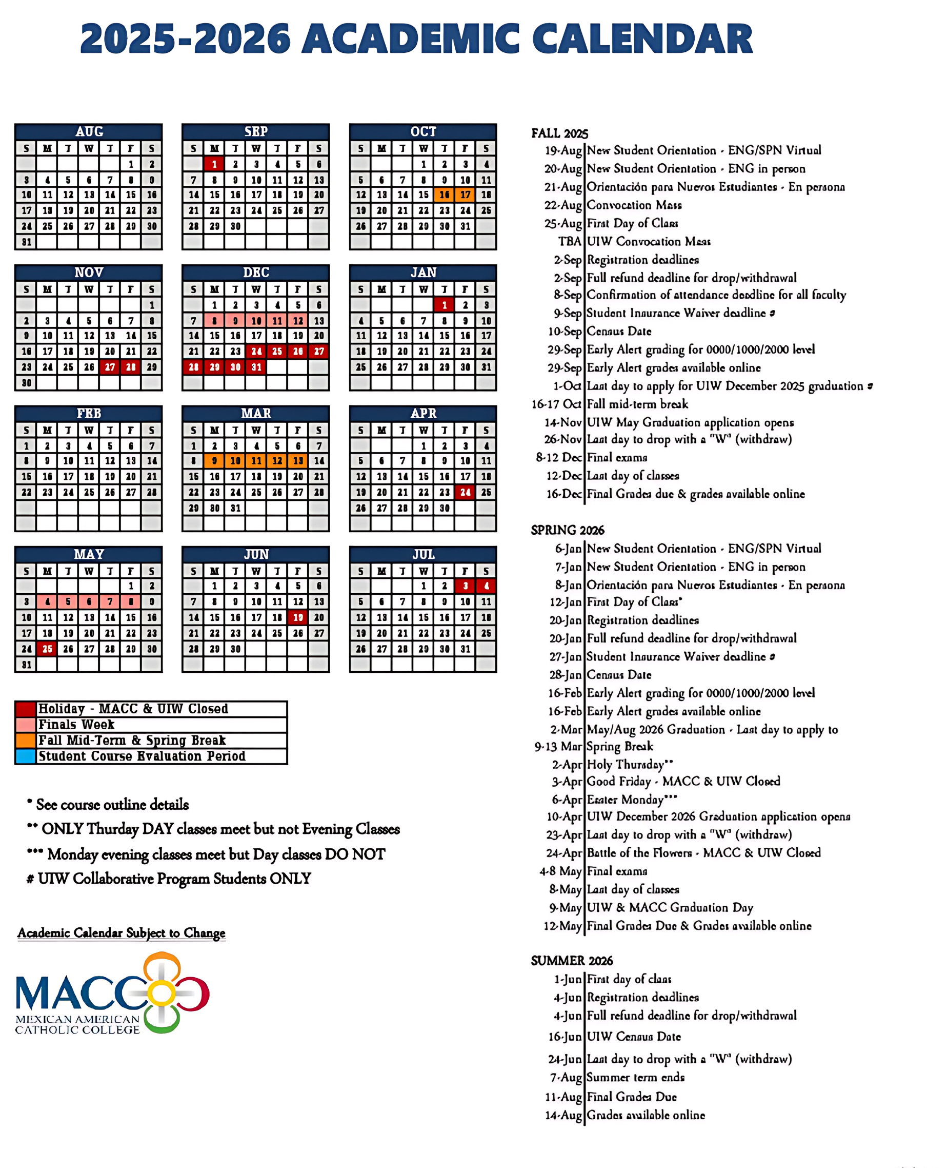 2025-2026 Macc Academic Calendar Image - Macc with regard to Catholic University Academic Calendar 2026