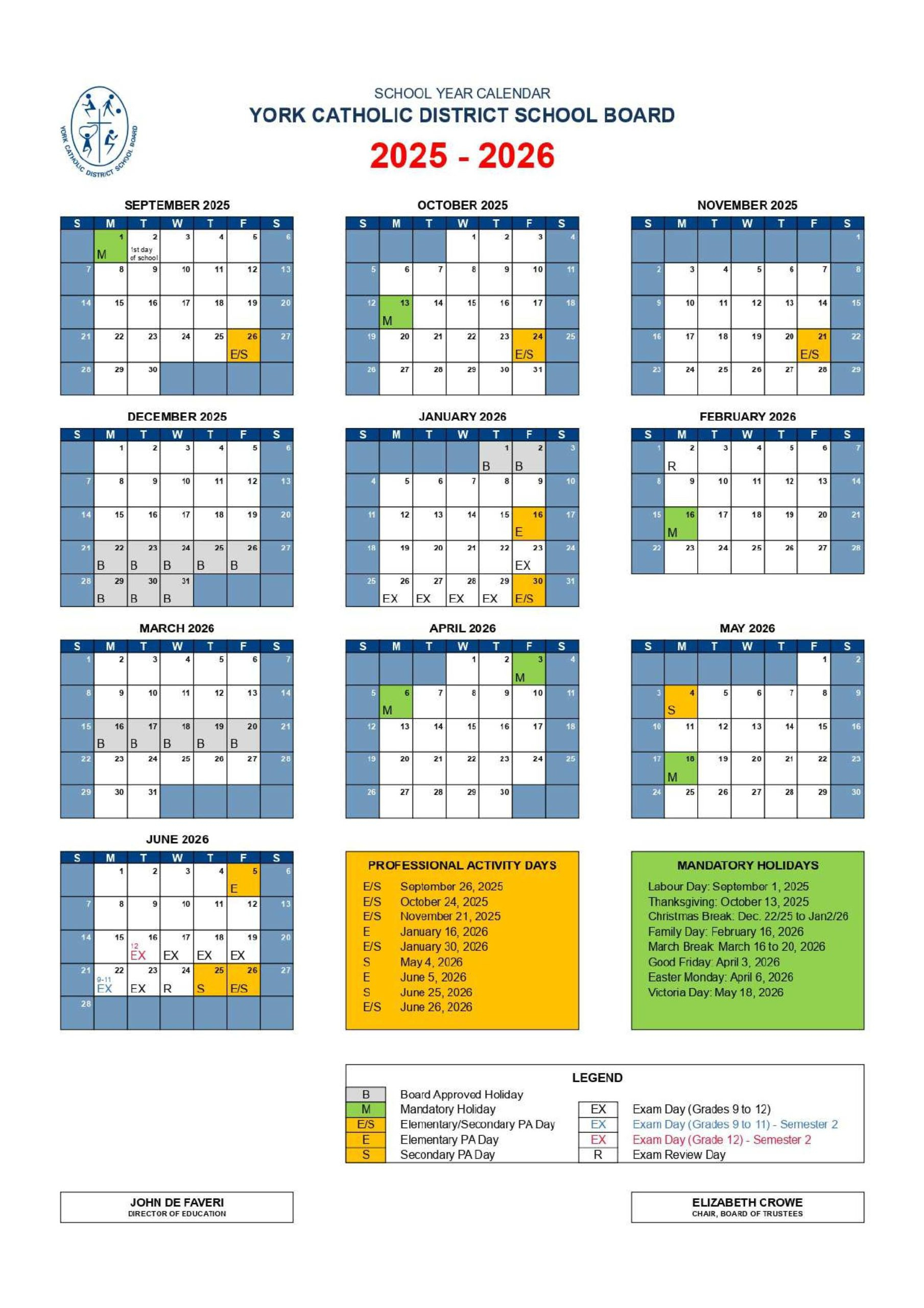 2025-2026 School Calendar - St. Maximilian Kolbe Catholic High School with regard to Calgary Catholic School Calendar 2026 - 2027