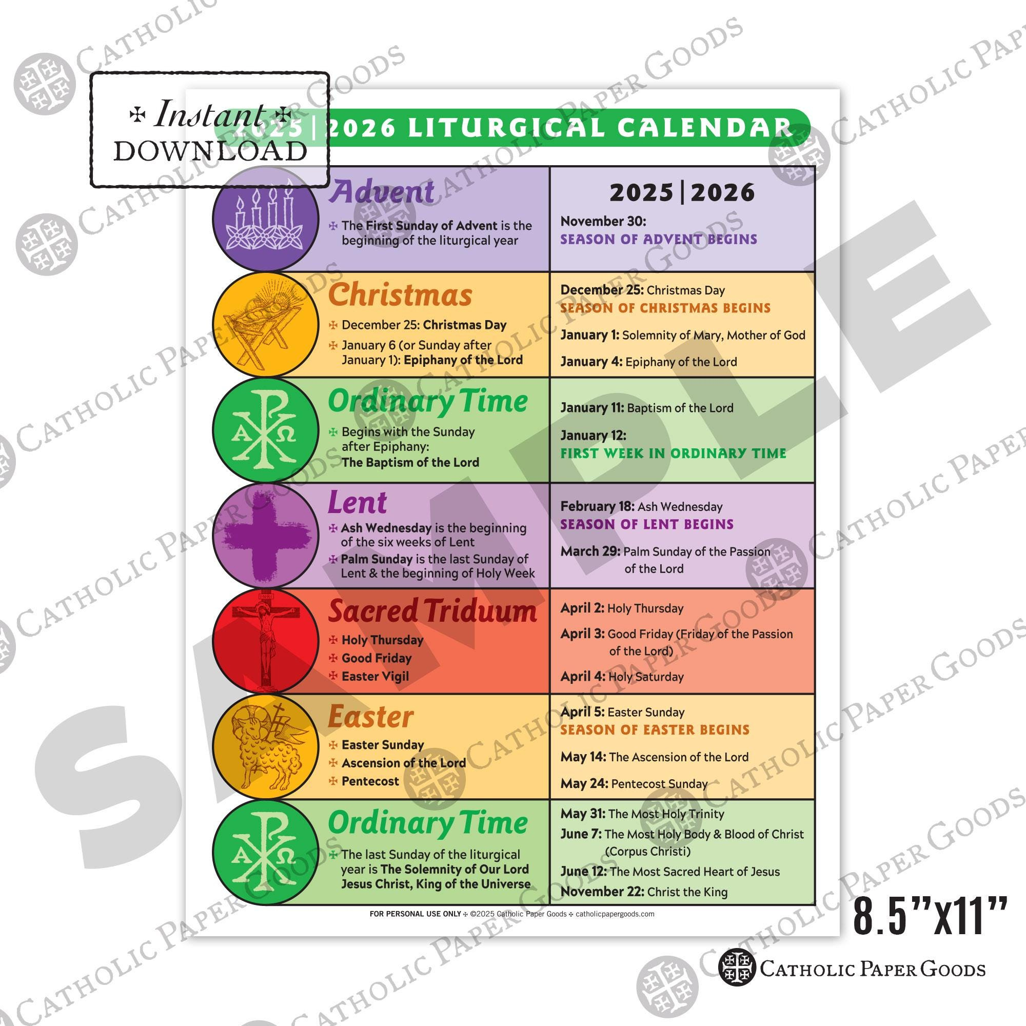 2025-26 Catholic Liturgical Calendar: Color &amp;amp; Bw Printable (Pdf pertaining to Liturgical Calendar 2026 Philippines