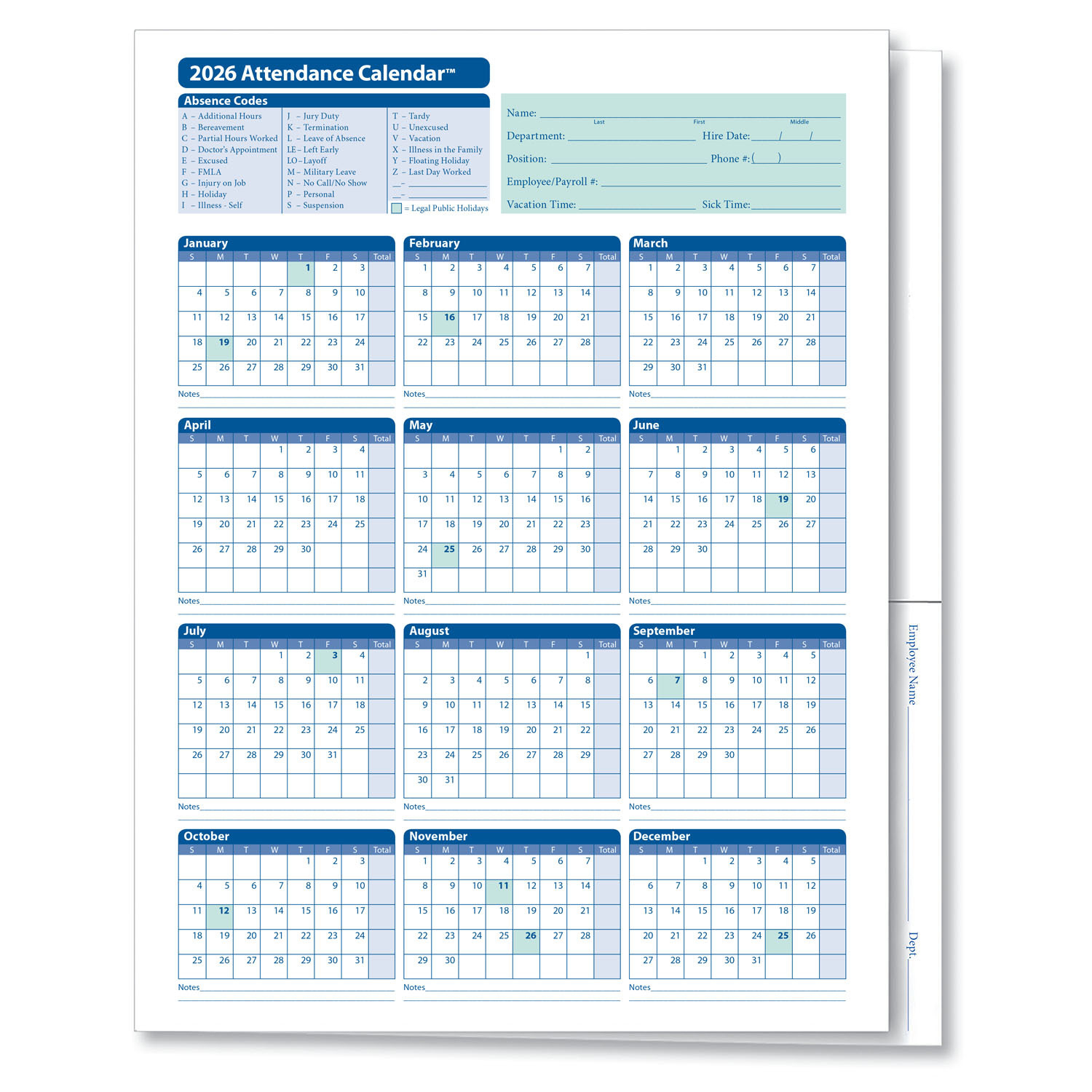 2026 Attendance Calendar Folder | Hrdirect with All in 2026 Attendance