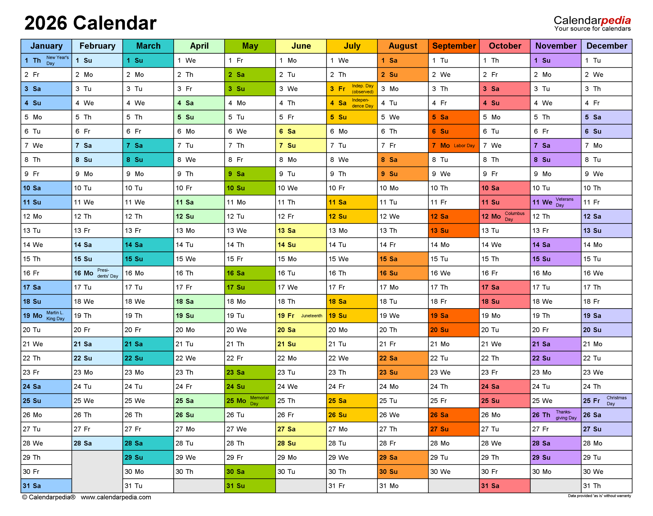2026 Calendar - Free Printable Excel Templates | Calendarpedia in Yearly Event Calendar 2026