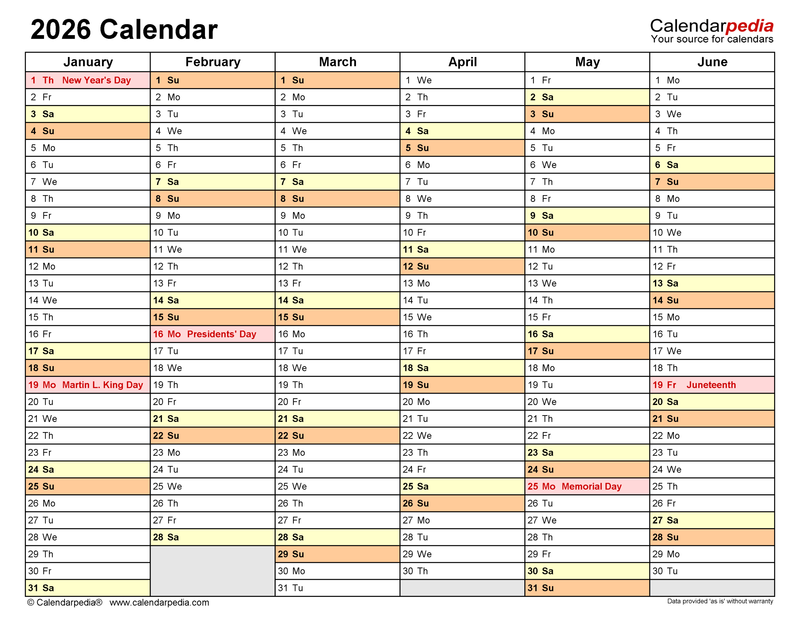 2026 Calendar - Free Printable Pdf Templates | Calendarpedia in Employee Attendance Calendar 2026