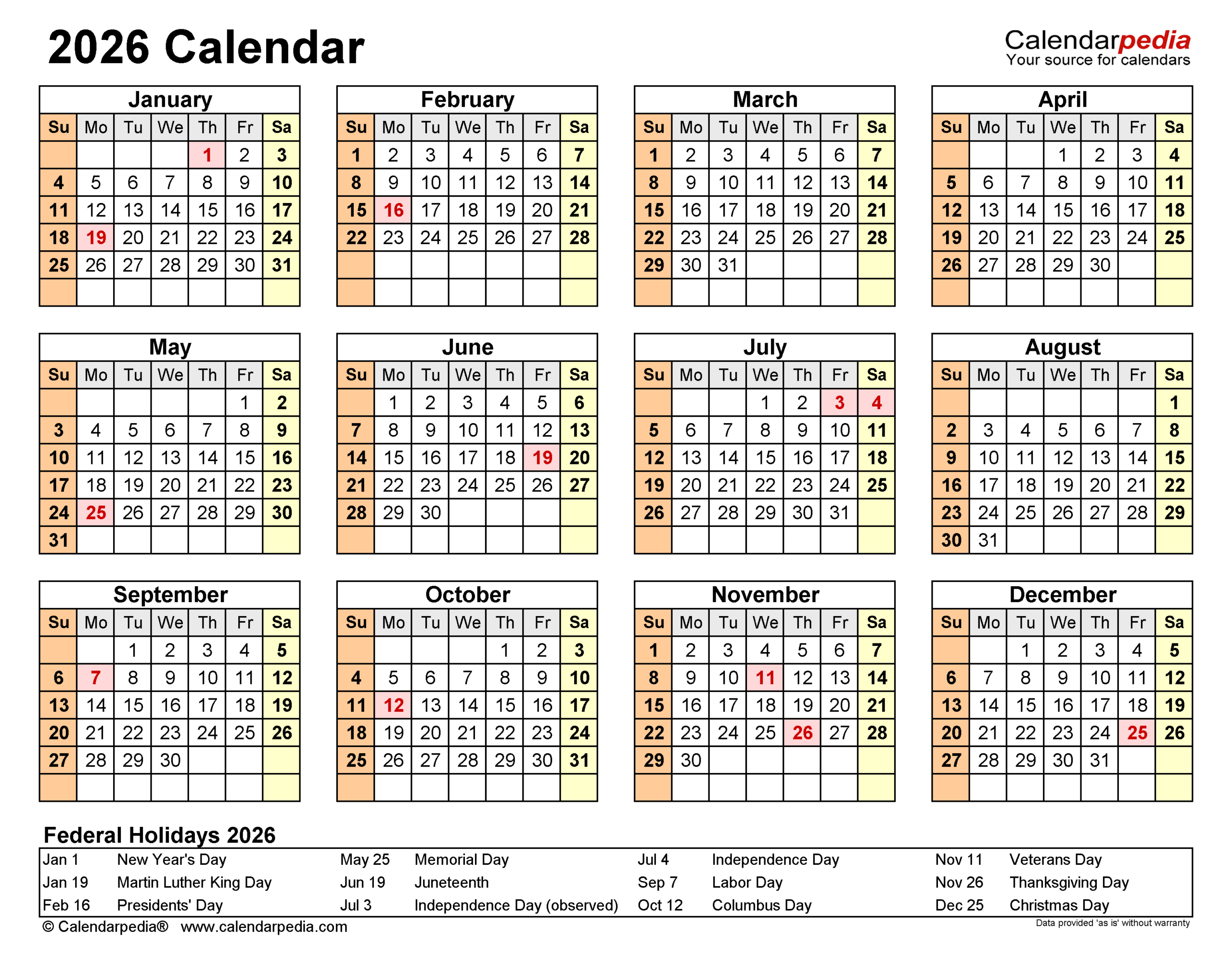 2026 Calendar - Free Printable Pdf Templates | Calendarpedia inside Yearly Attendance Calendar 2026