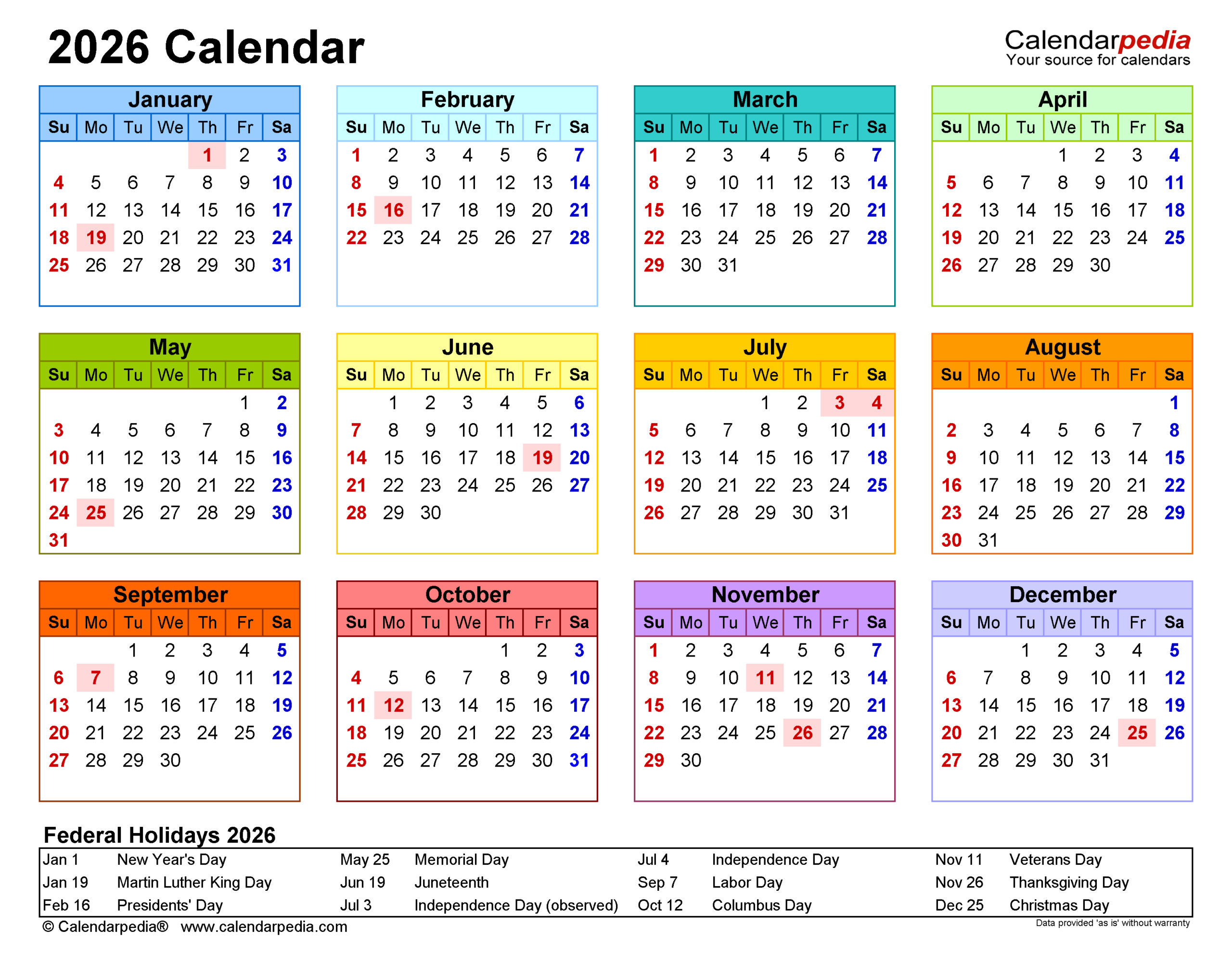 2026 Calendar - Free Printable Pdf Templates | Calendarpedia with 2026 Yearly Calendar With Holidays