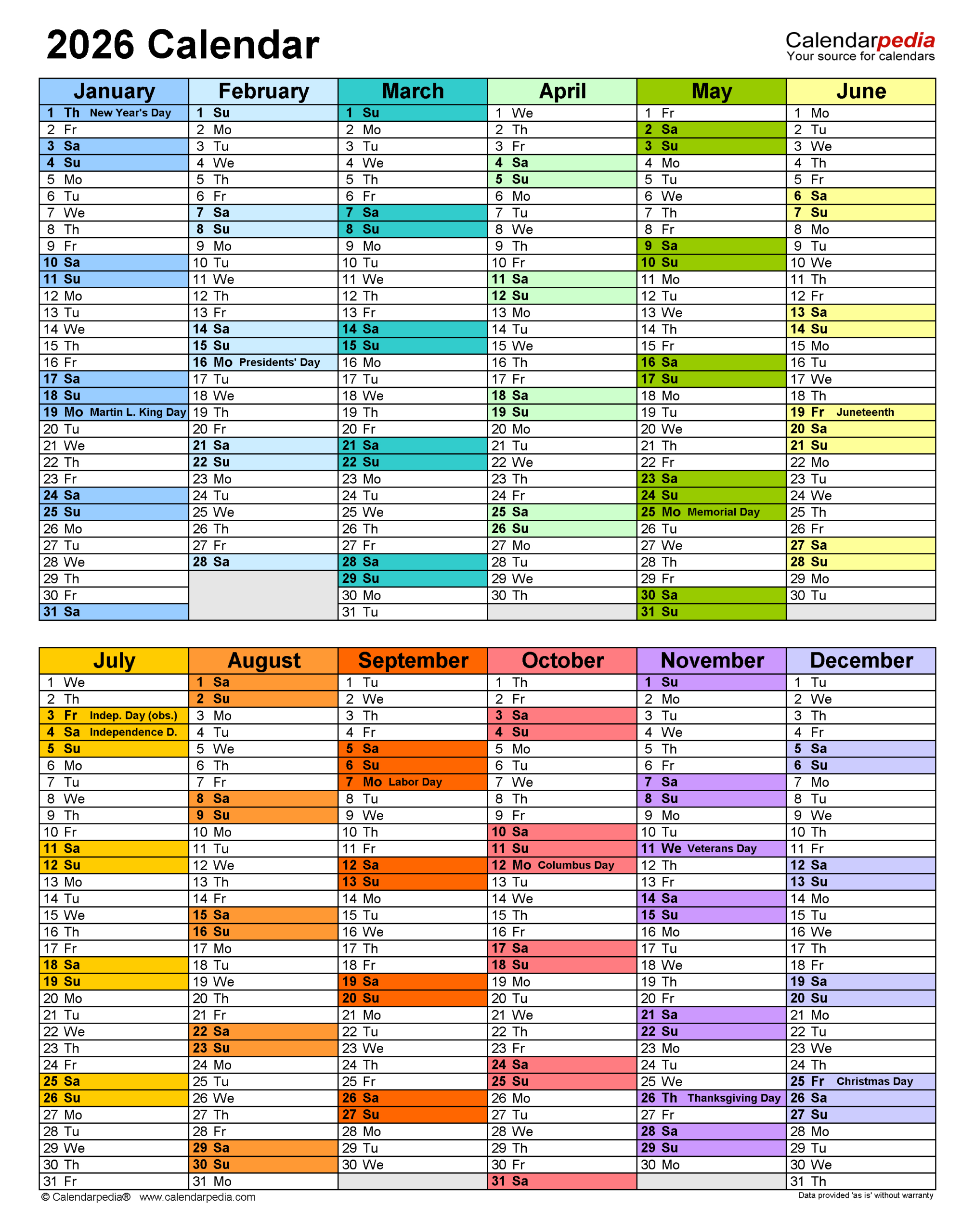 2026 Calendar - Free Printable Pdf Templates | Calendarpedia with Free Printable 2026 Attendance Calendar