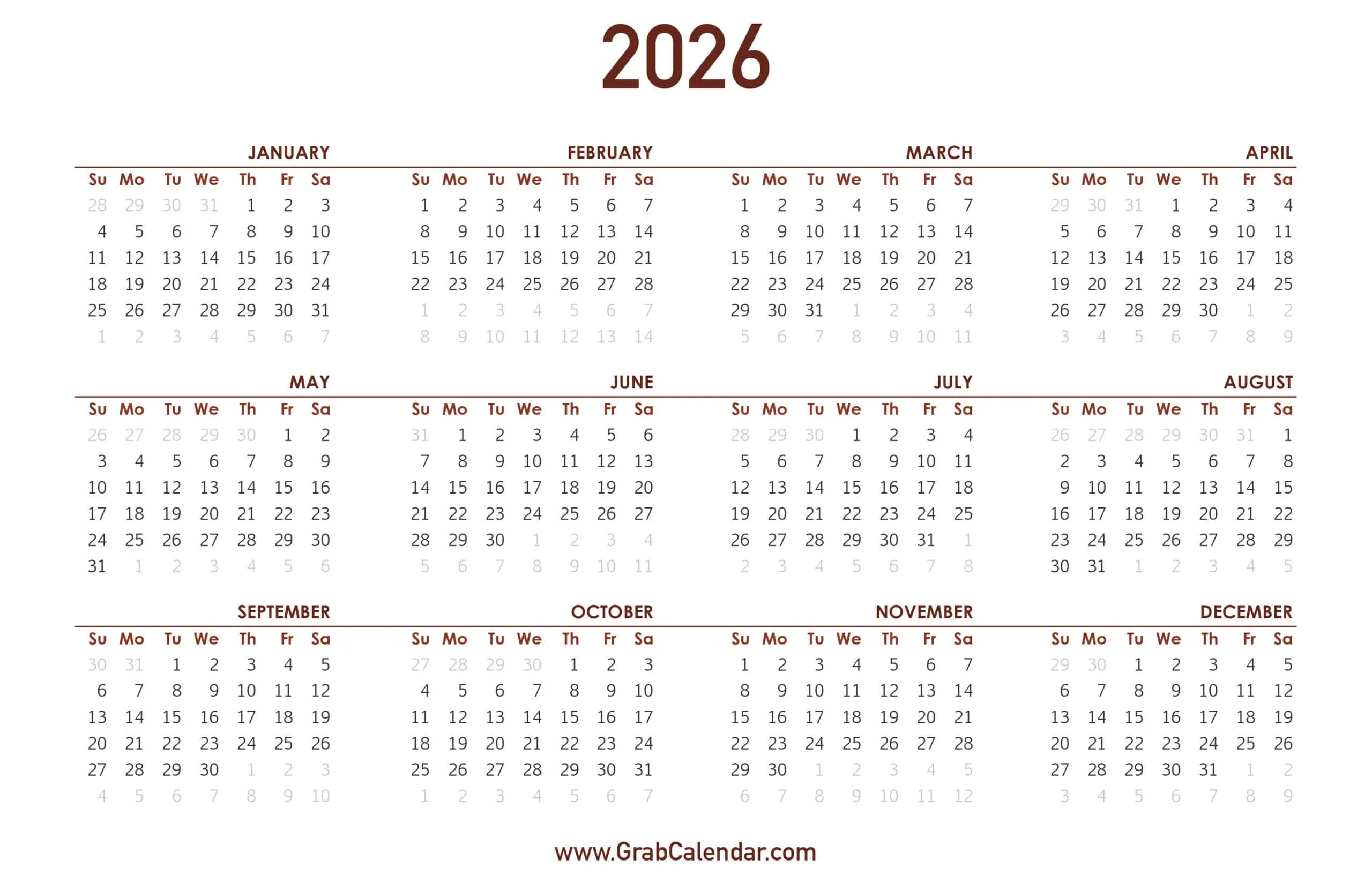 2026 Calendar - Grab Calendar intended for Yearly Event Calendar 2026
