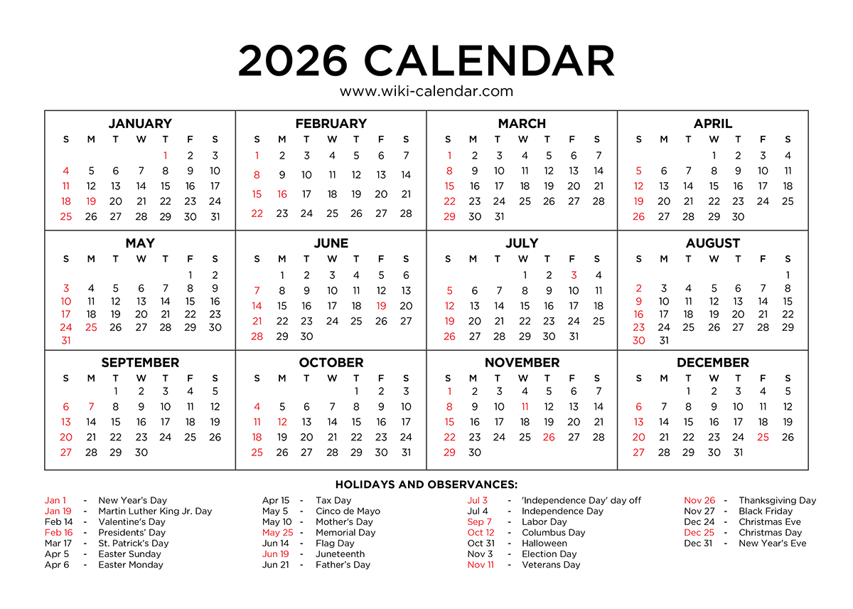 2026 Calendar Printable - Free Pdf With Holidays throughout January 2026 Printable Calendar Wiki