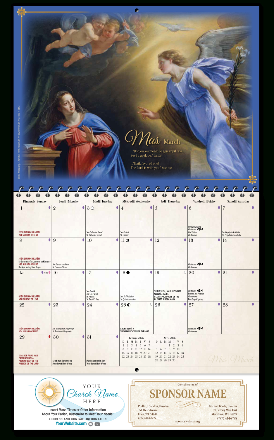 2026 Calendars | Blue Mound Graphics throughout Catholic Calendar 2026