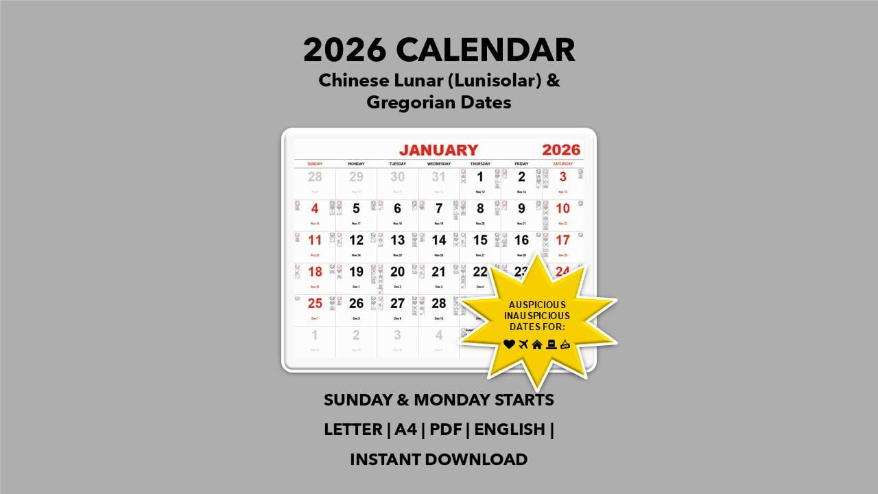 2026 Chinese Lunar Calendar: Auspicious Dates & Festivals (Pdf with Chinese Calendar 2026 Printable