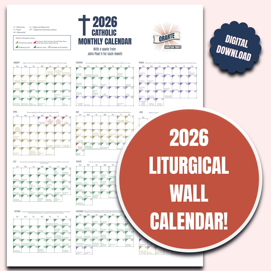 2026 Color-Coded Liturgical Calendar - Instant Download Catholic Planner -  Etsy Sweden in Liturgical Calendar 2026 Canada
