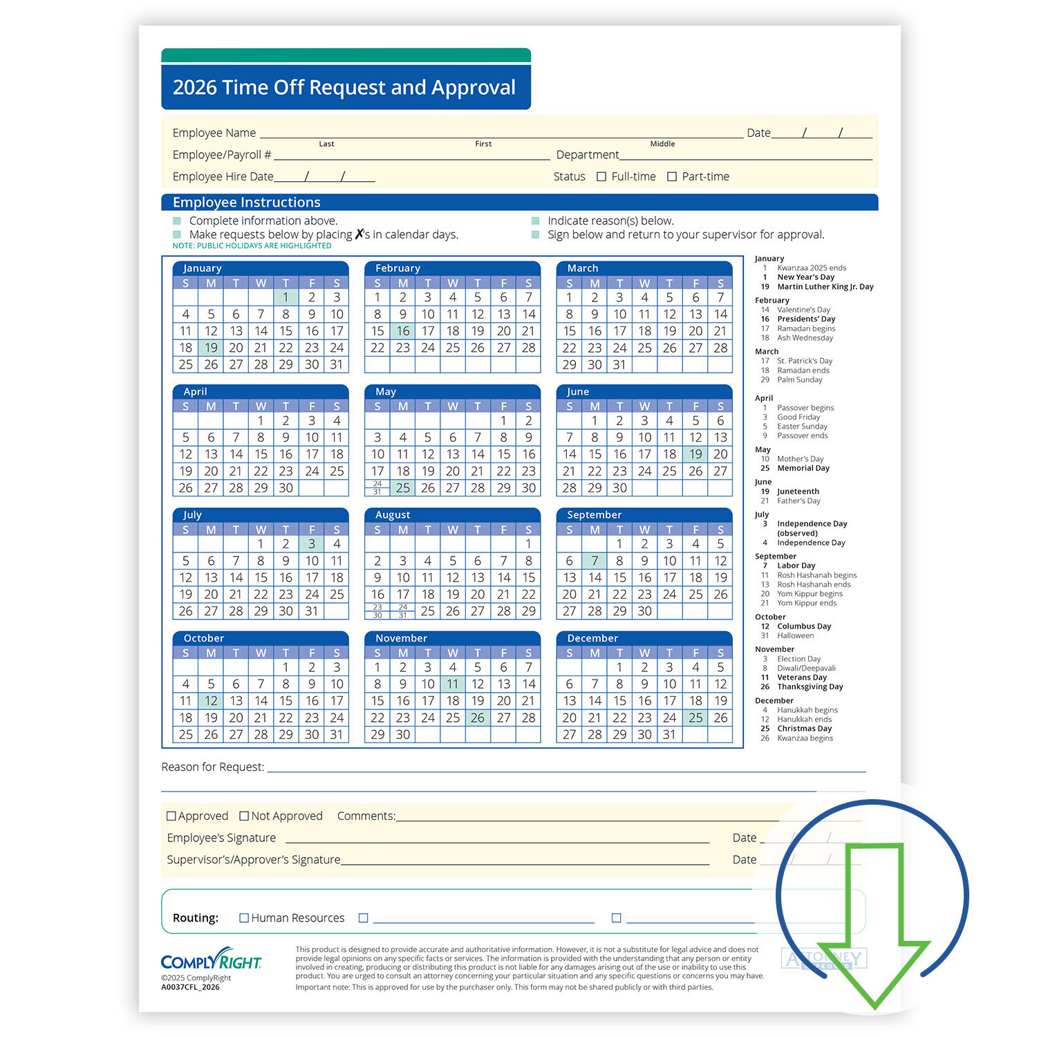 2026 Downloadable Time Off Request And Approval Form | Hrdirect pertaining to 2026 Employee Attendance Calendar Free Printable