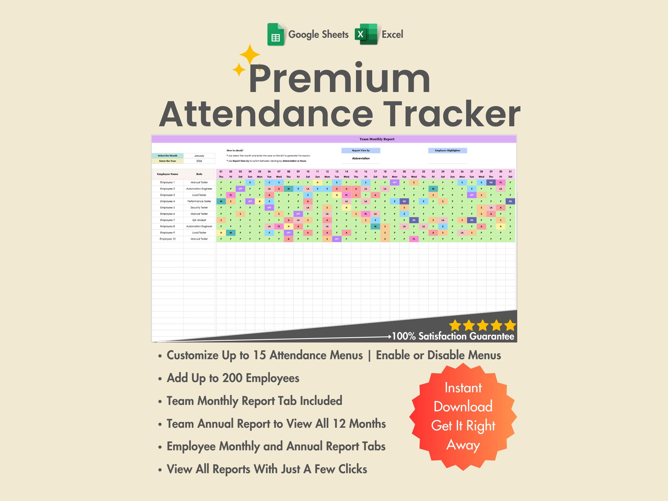2026 Employee Attendance Tracker, Excel, Google Sheets, Pto, Sick within Attendance Sheet January 2026