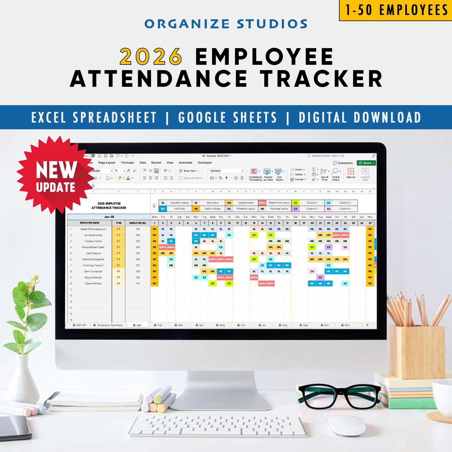 2026 Employee Attendance Tracker: Excel &amp;amp; Google Sheets regarding Employee Attendance Sheet 2026
