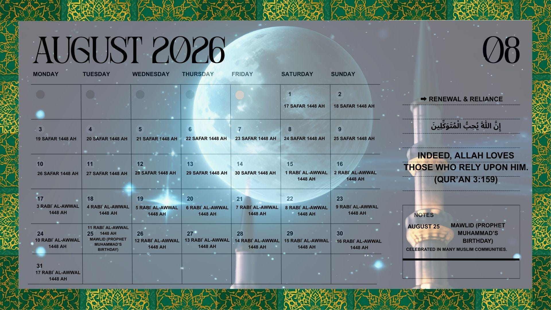 2026 Islamic Hijri Calendar: Muslim Prayer &amp;amp; Ramadan Planner inside Islamic Calendar 2026 Muis