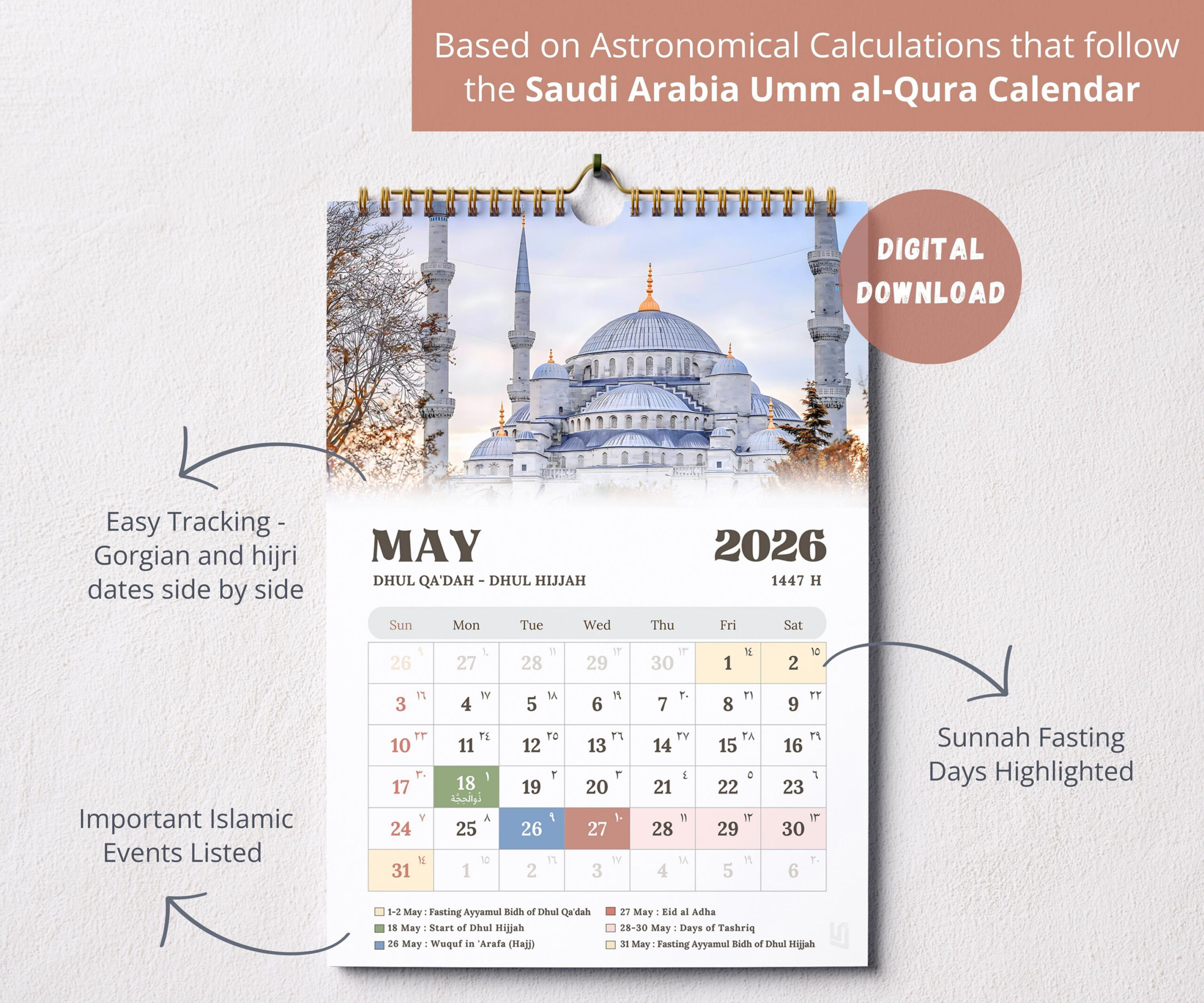 2026 Islamischer Kalender Moschee Edition Digital, Muslimischer intended for Islamic Calendar 2026 Ummul Qura