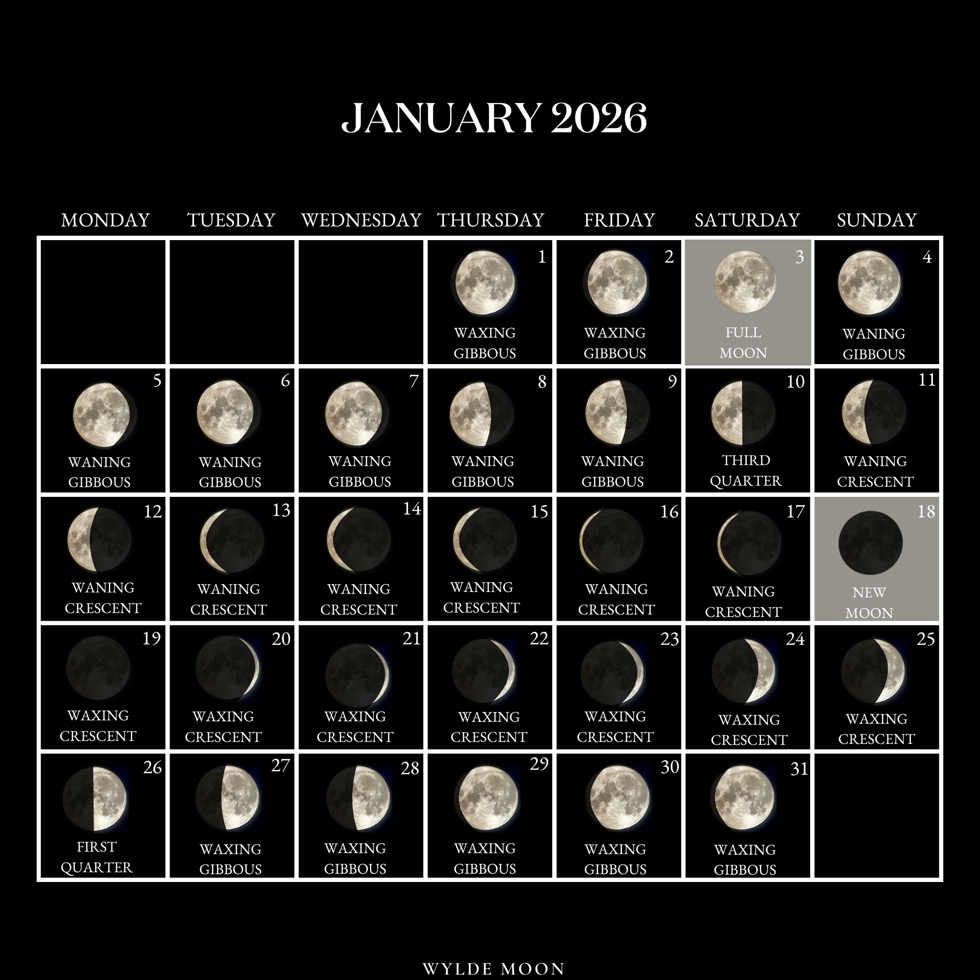 2026 Moon Calendar - Every Phase And Stage Of The Moon for Full Moon Calendar January 2026