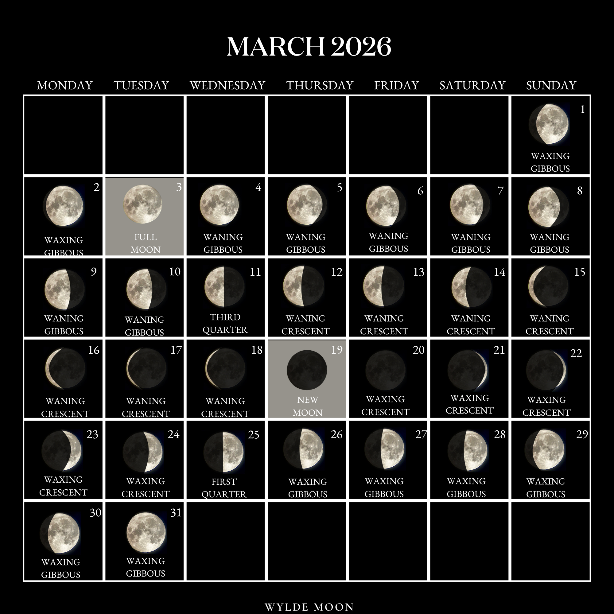 2026 Moon Calendar - Every Phase And Stage Of The Moon with regard to March 2026 Moon Phase Calendar