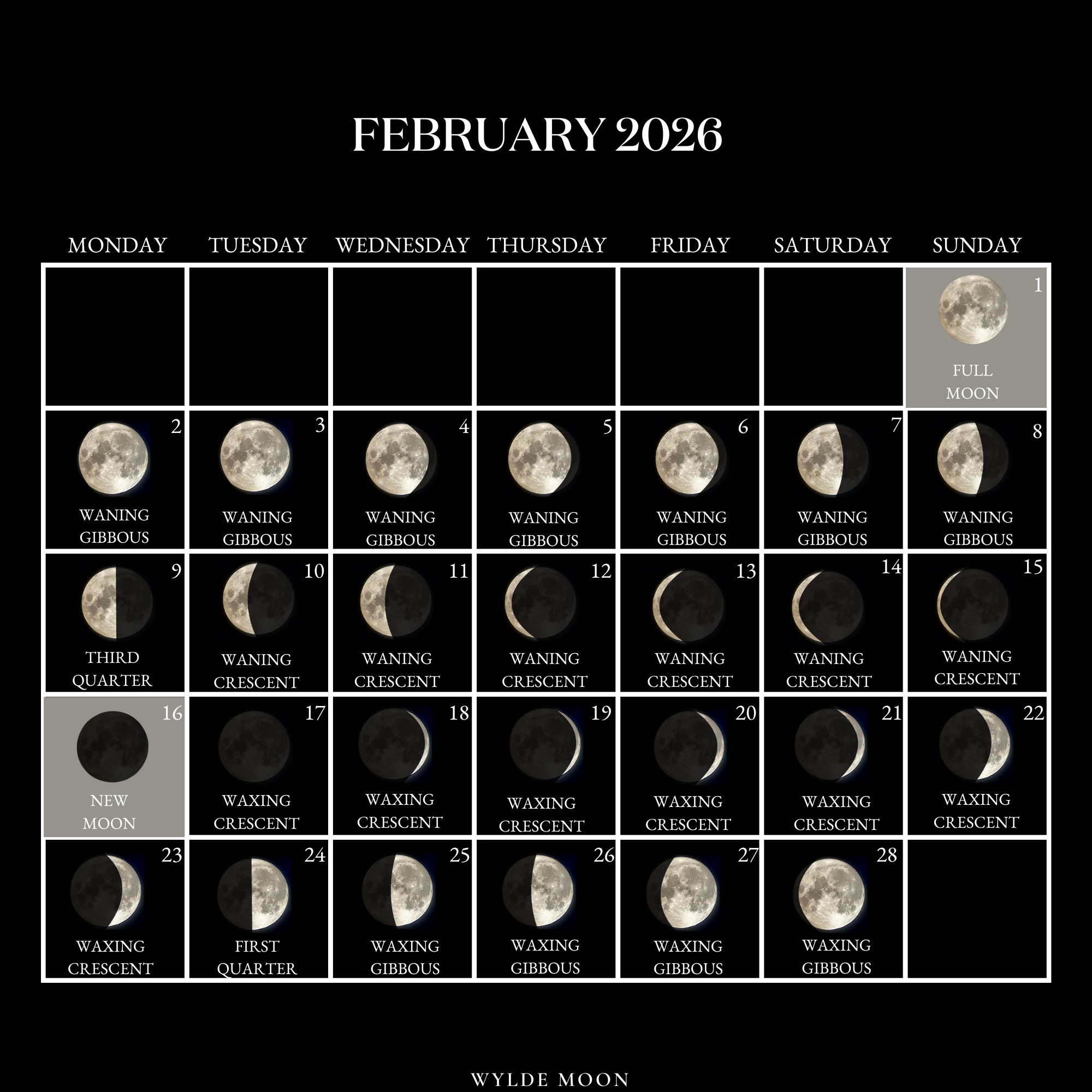 2026 Moon Calendar - Every Phase And Stage Of The Moon with regard to Moon Phase Calendar 2026 February