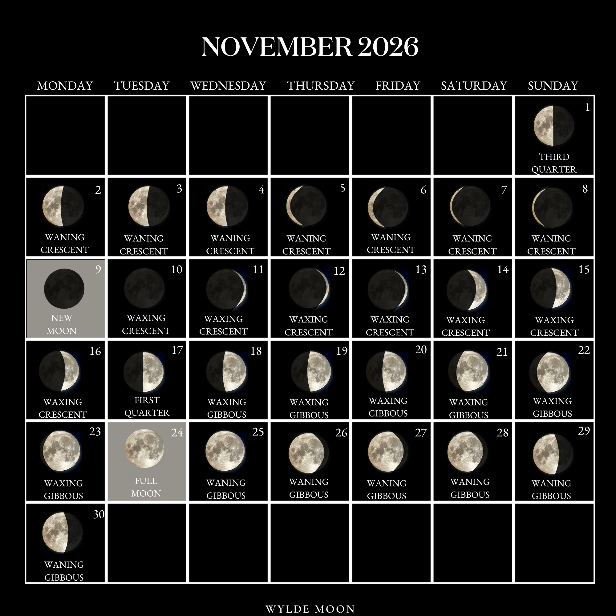 2026 Moon Calendar - Every Phase And Stage Of The Moon with regard to Moon Phase Calendar 2026 November