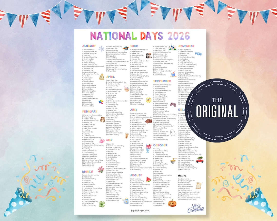 2026 Nationalfeiertage Kalender Zum Ausdrucken (A4 &amp;amp; Pdf) - Etsy.de with National Day Calendar 2026
