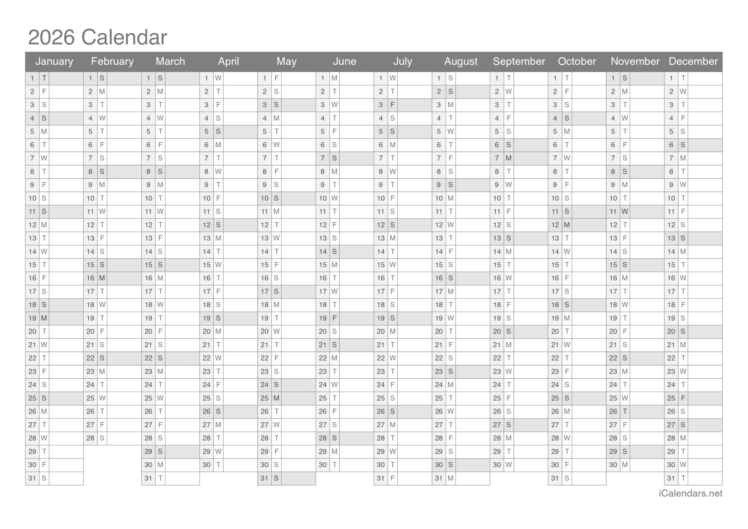 2026 Printable Calendar - Pdf Or Excel with regard to Yearly 2026 Calendar