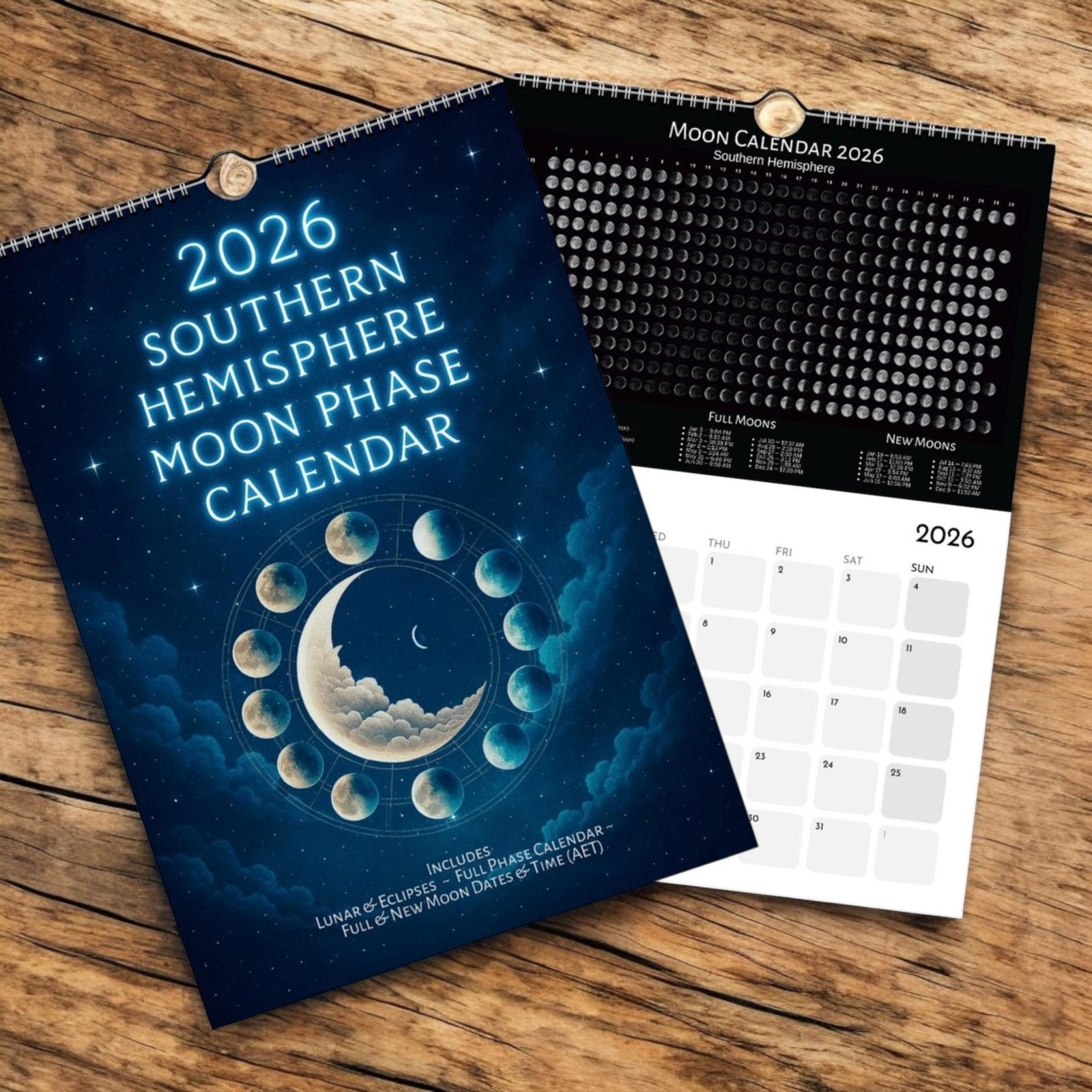 2026 Southern Hemisphere Moon Phase Calendar With Eclipses, Full throughout Southern Hemisphere Moon Phase Calendar 2026