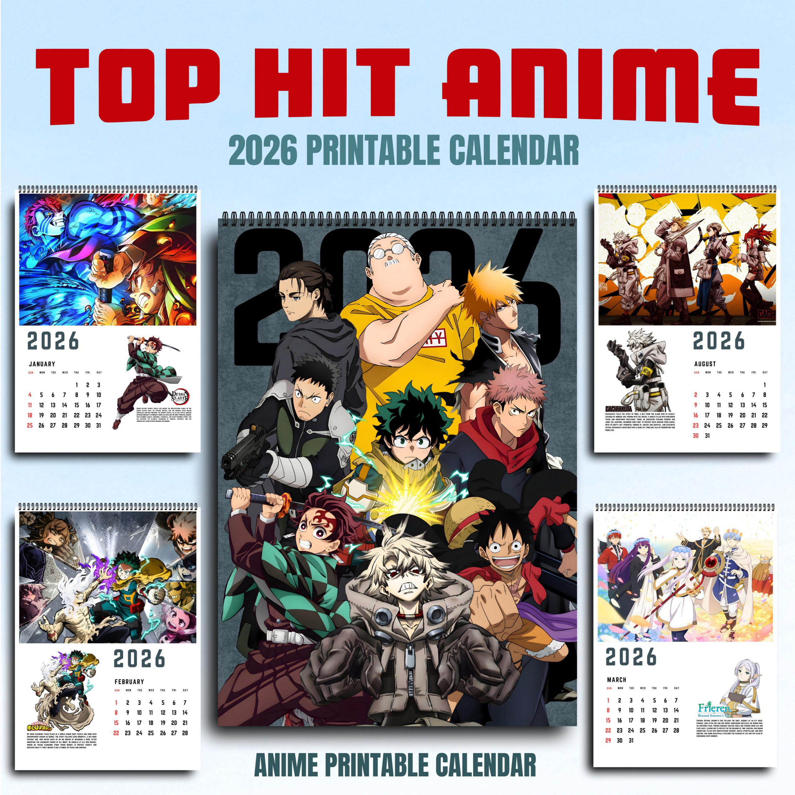 2026 Top Hit Anime Digital Printable Calendar Ready To Print Pdf in Anime Calendar 2026 Schedule