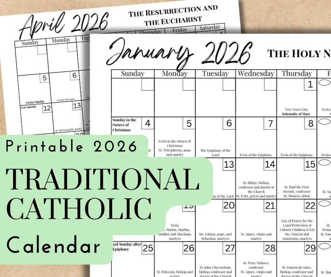 2026 Traditional Catholic Calendar | Liturgical Planner With Feast for April 2026 Calendar with Catholic Holidays