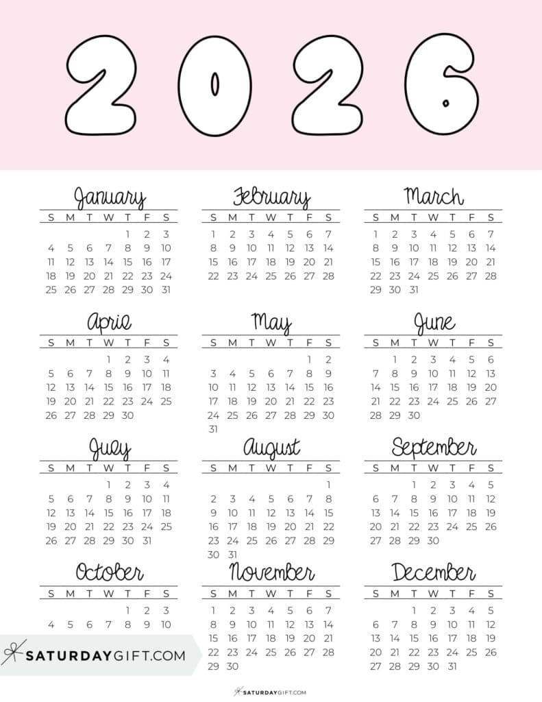 2026 Yearly Calendars - 35 Free Printables pertaining to At a Glance Calendars For 2026