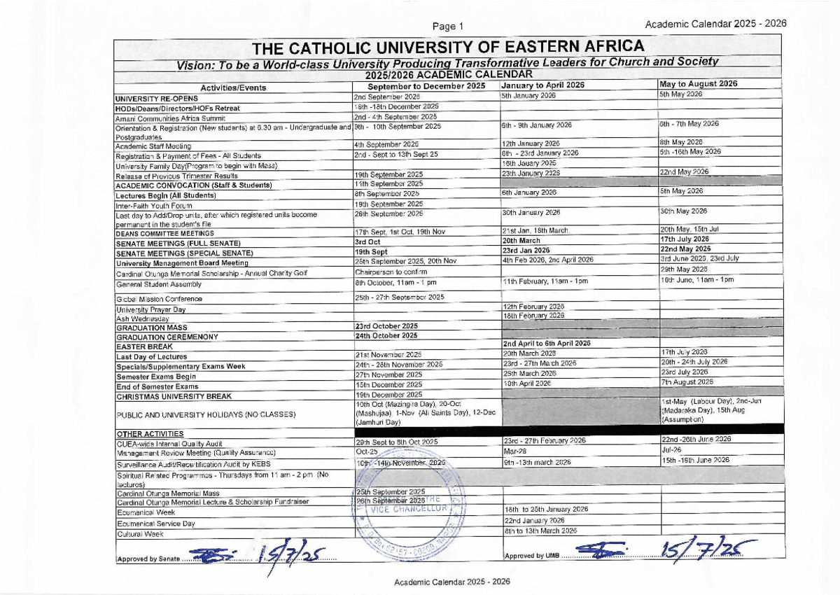 Academic Calendar 2025-2026 - The Catholic University Of Eastern in Catholic University Academic Calendar 2026