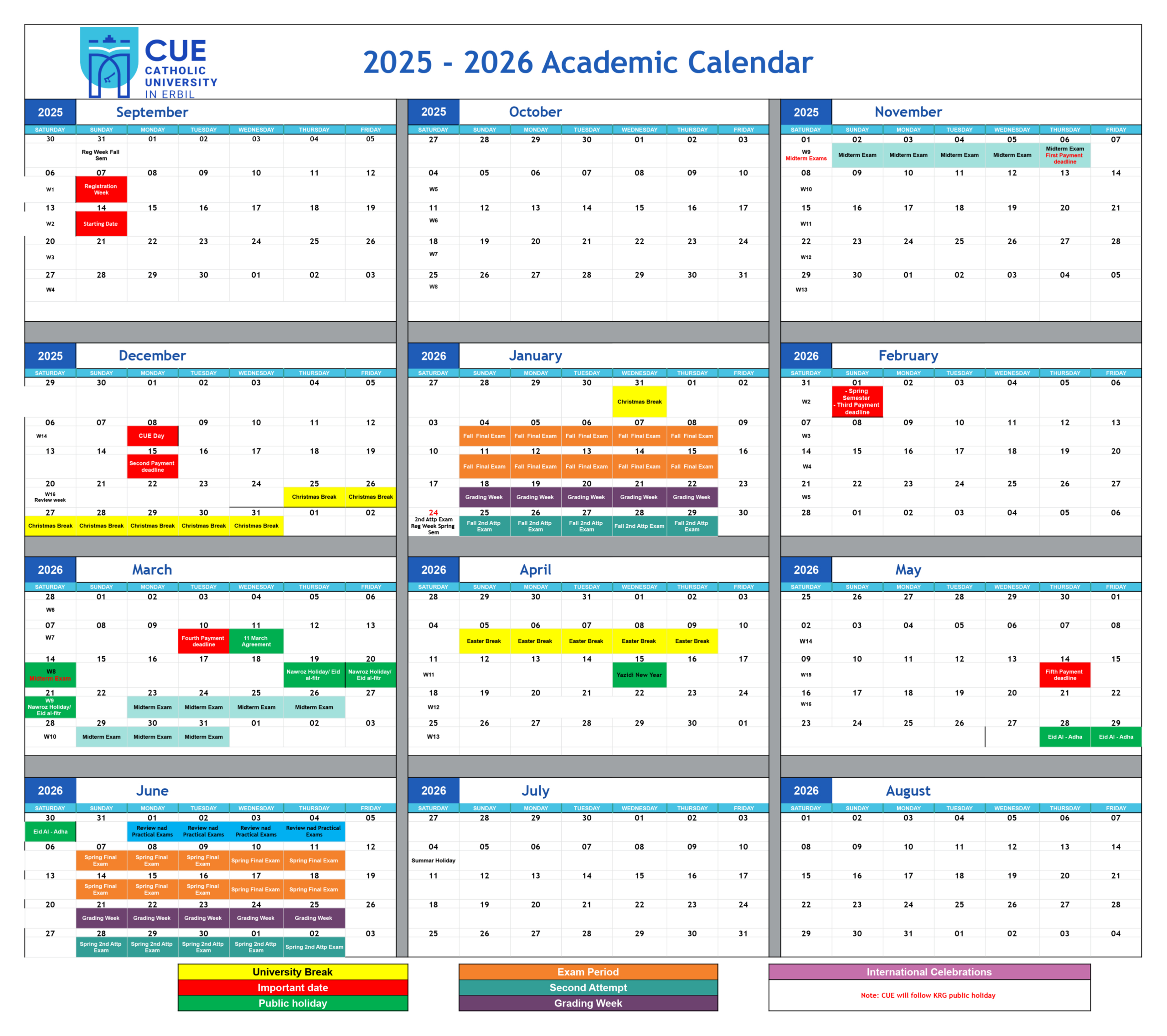 Academic Calendar - Catholic University In Erbil within Catholic University Academic Calendar 2026