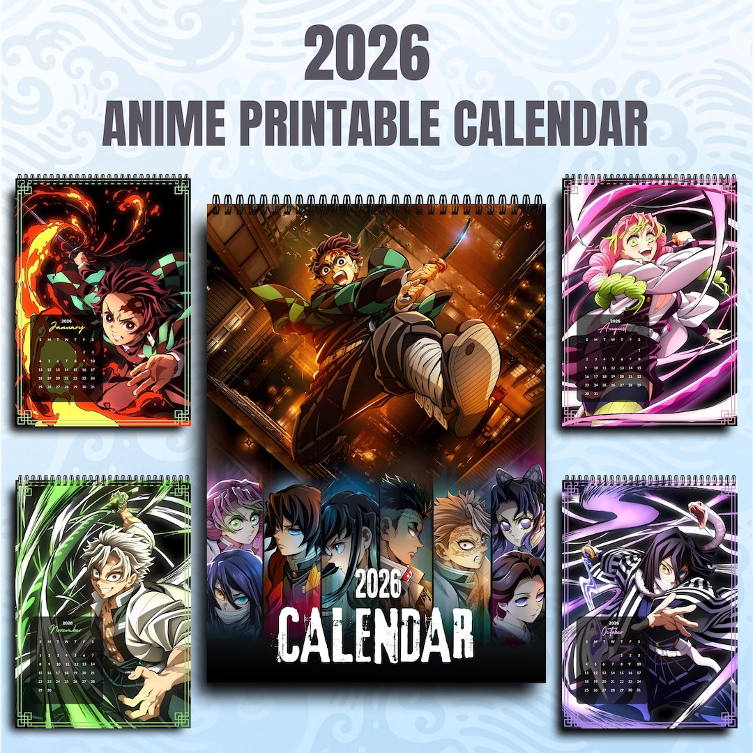 Anime Calendar 2026 Demon Slayer Printable Pdf (Digital Download for Anime Calendar 2026 Printable