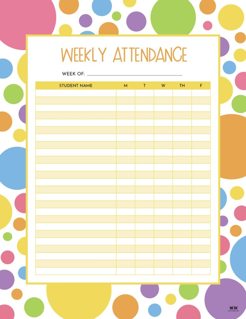 Attendance Sheets - 52 Free Printables | Printabulls pertaining to Sunday School Attendance 2026