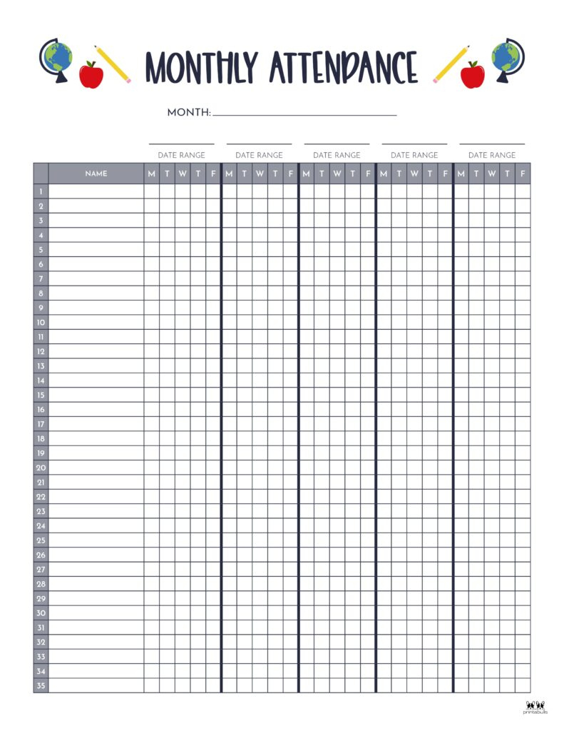 Attendance Sheets - 52 Free Printables | Printabulls with Attendance Sheet April 2026