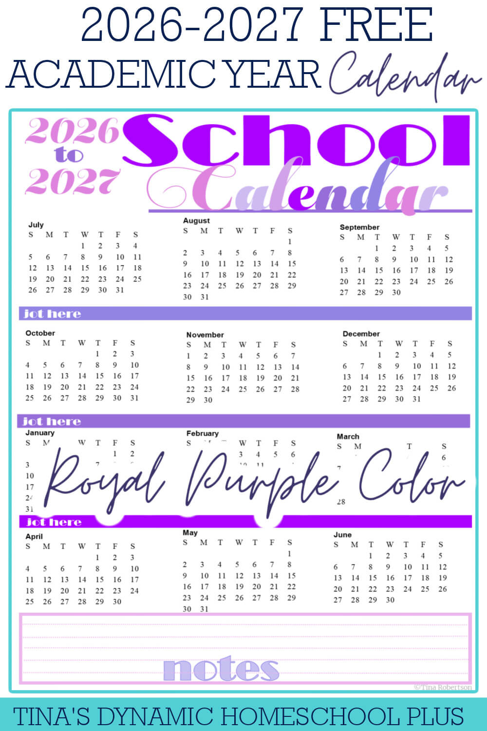 Beautiful Free Printable Yearly Calendar 2026 - 2027 throughout Homeschool Attendance Calendar 2026 - 2027